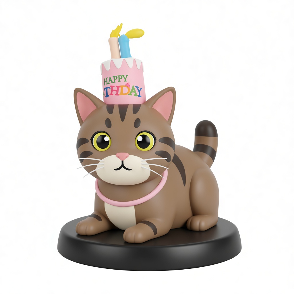 Birthday Cat Figurine free 3D printable STL