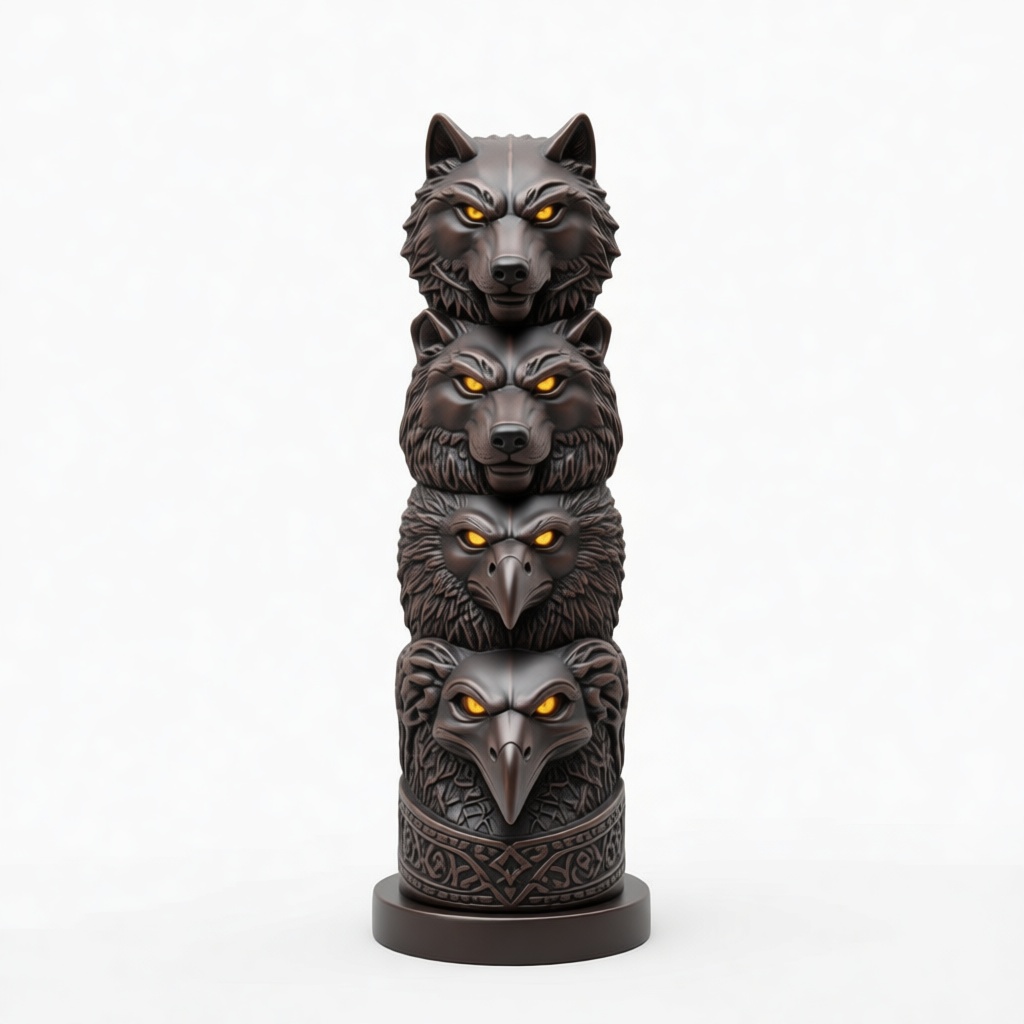 Wolf and Raven Totem Statue free 3D printable STL