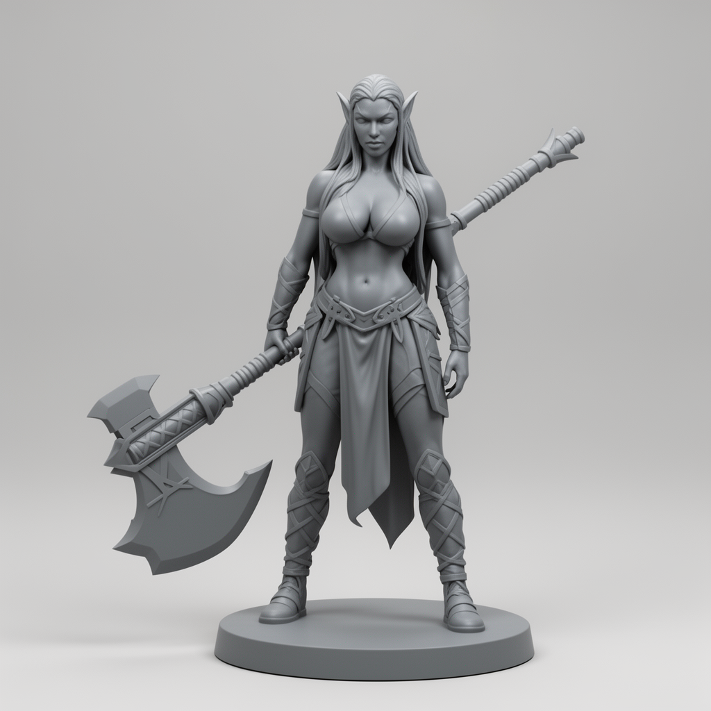 Female Elf Barbarian Figurine free 3D printable STL