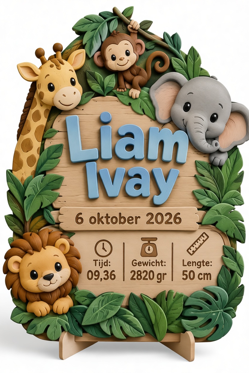 Jungle Animal Birth Plaque free 3D printable STL