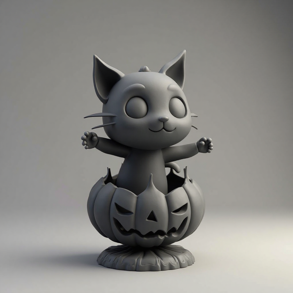 Black Cat Jack-o'-Lantern Figurine free 3D printable STL