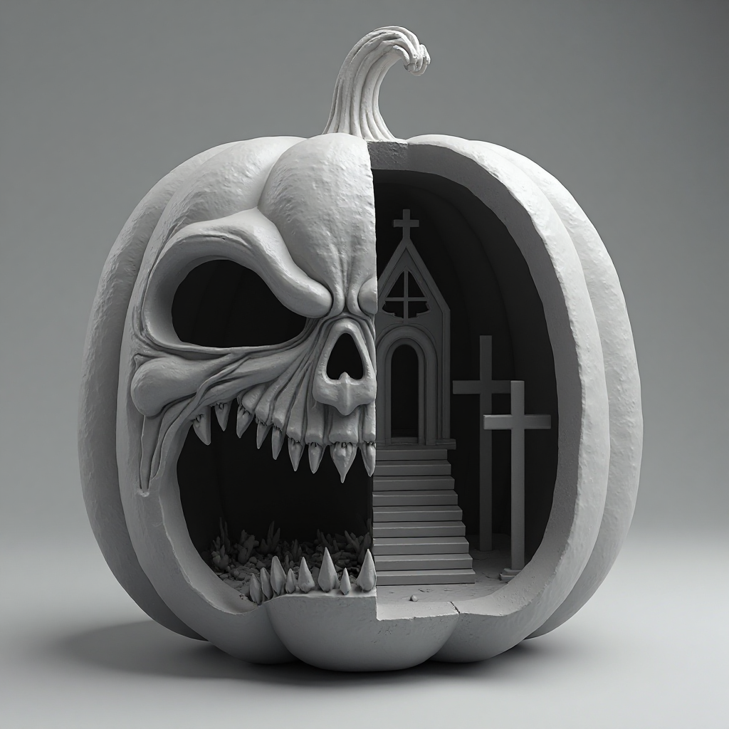 Half-Face Halloween Pumpkin Figurine free 3D printable STL