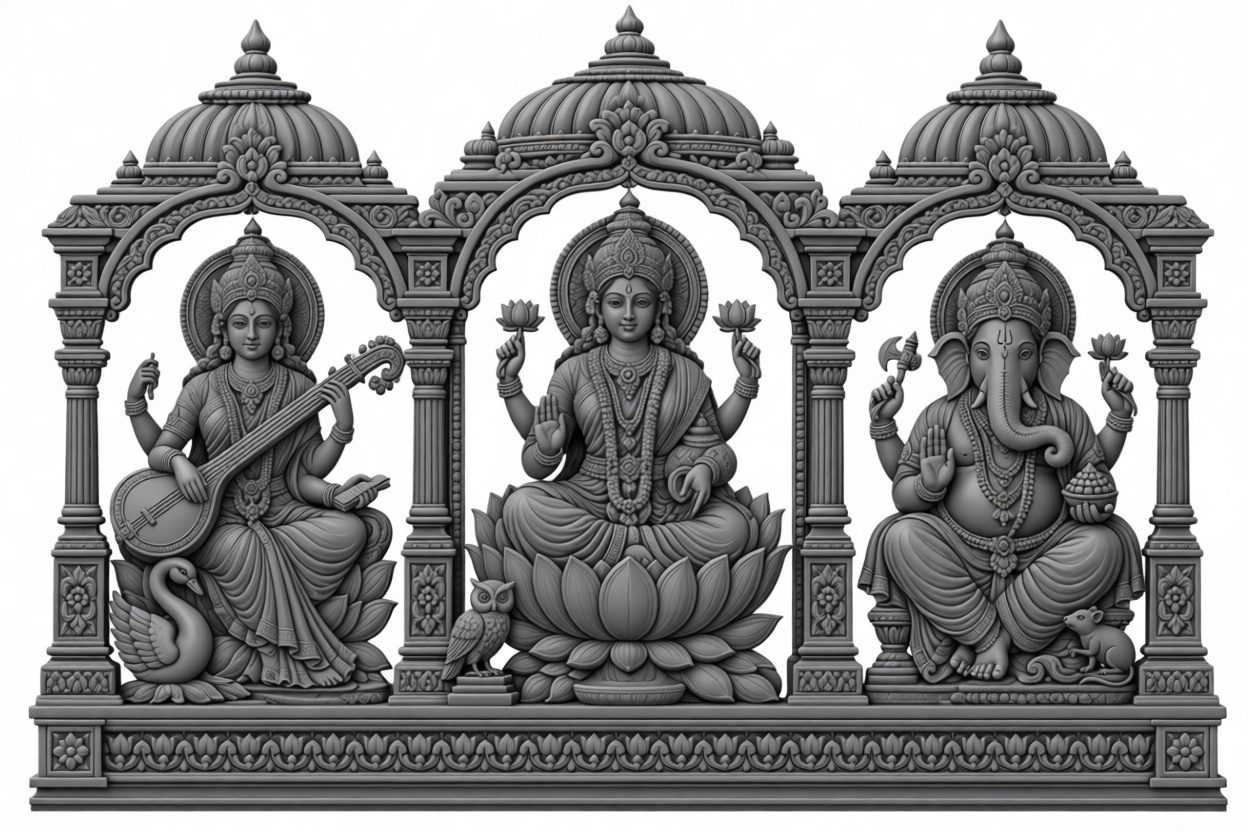 Lakshmi Saraswati Ganesha Panel free 3D printable STL