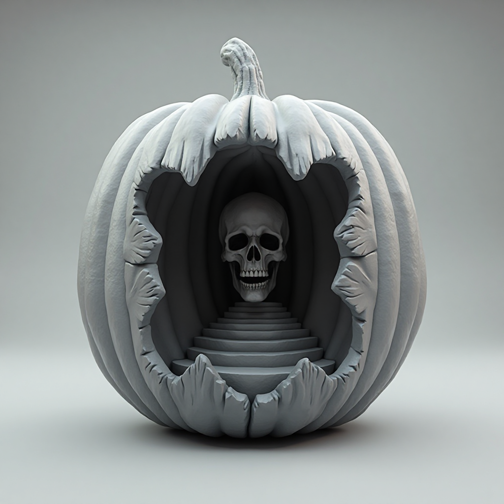 Half-Face Halloween Pumpkin Figurine free 3D printable STL