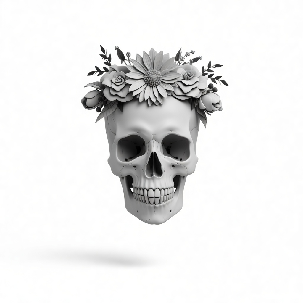Human Skull with Flower Crown free 3D printable STL