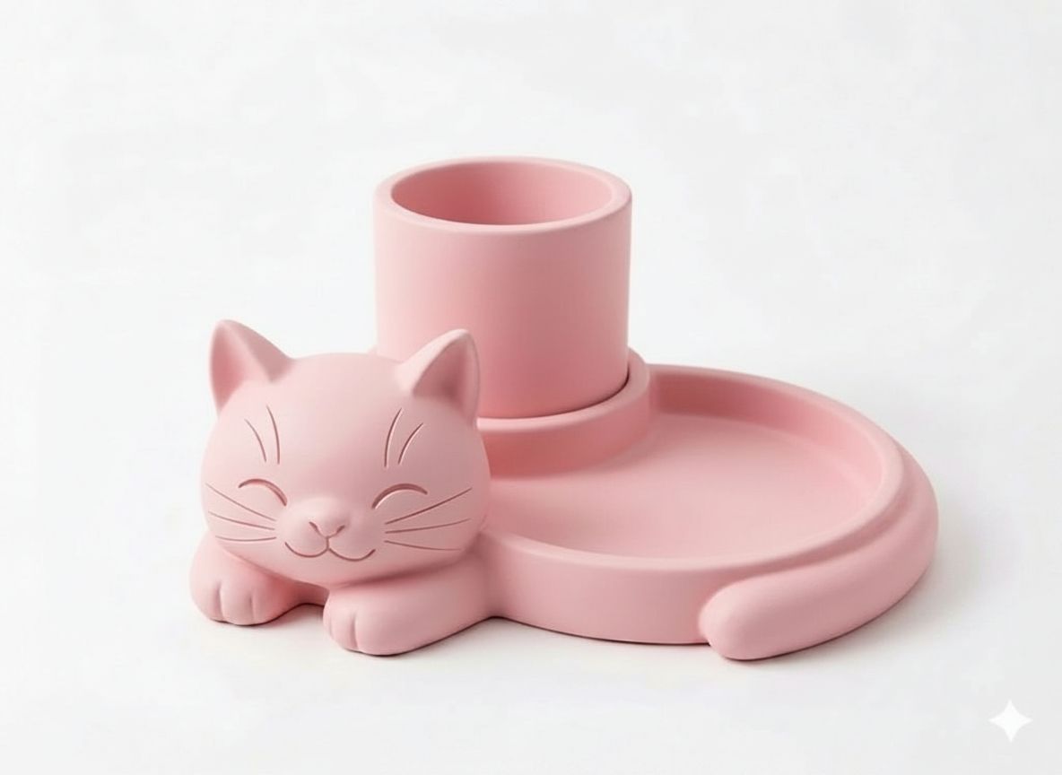 Sleeping Cat Pen Holder free 3D printable STL