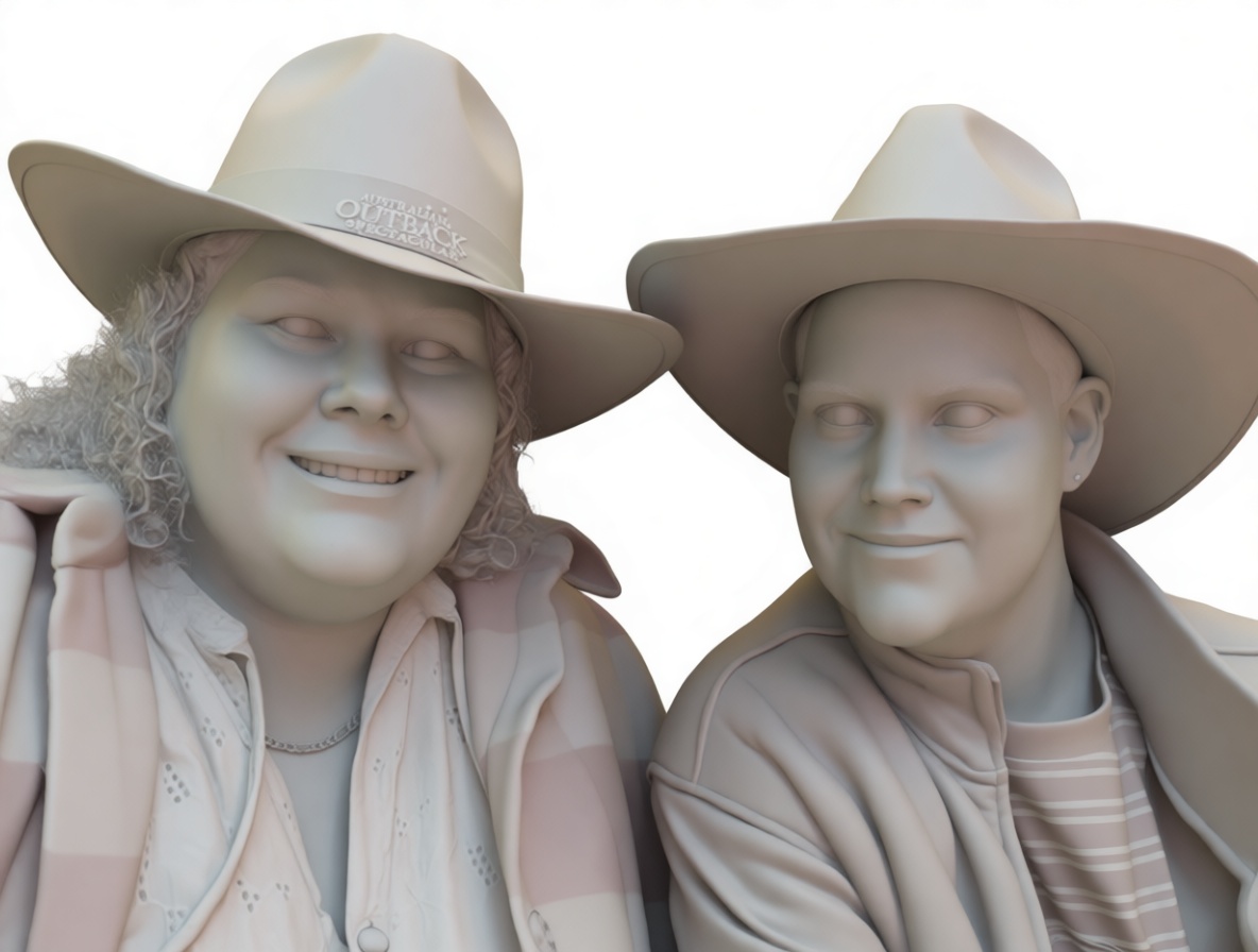 Couple Wearing Outback Hats Sculpture - Free 3D Printable STL File