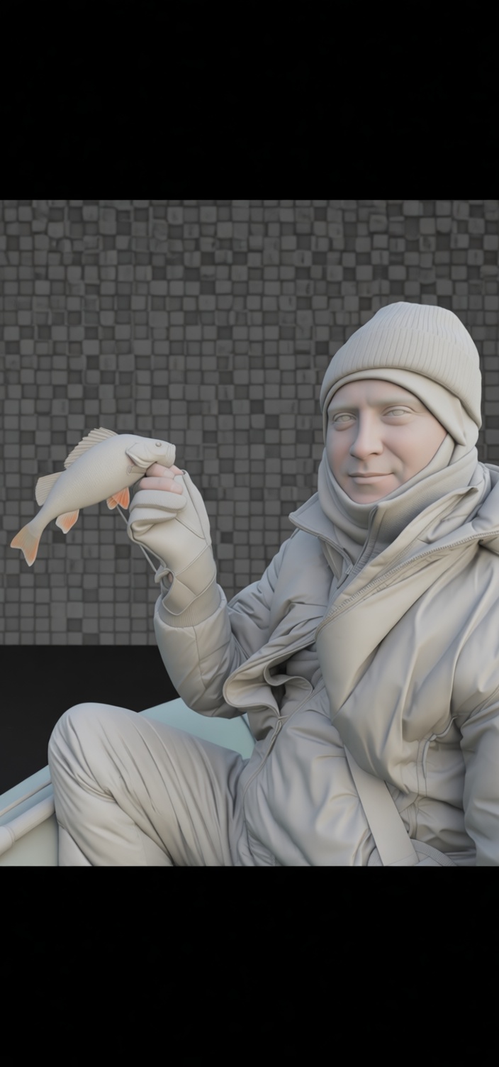 Fisherman Holding Perch Figurine free 3D printable STL