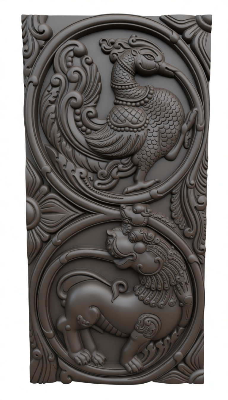 Mythical Kirin and Phoenix Relief free 3D printable STL