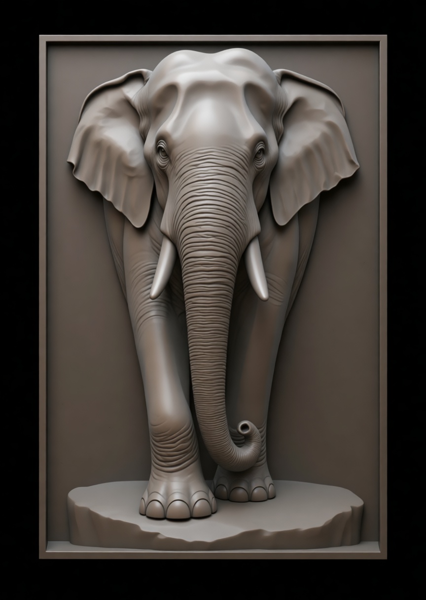 African Elephant Relief Sculpture free 3D printable STL