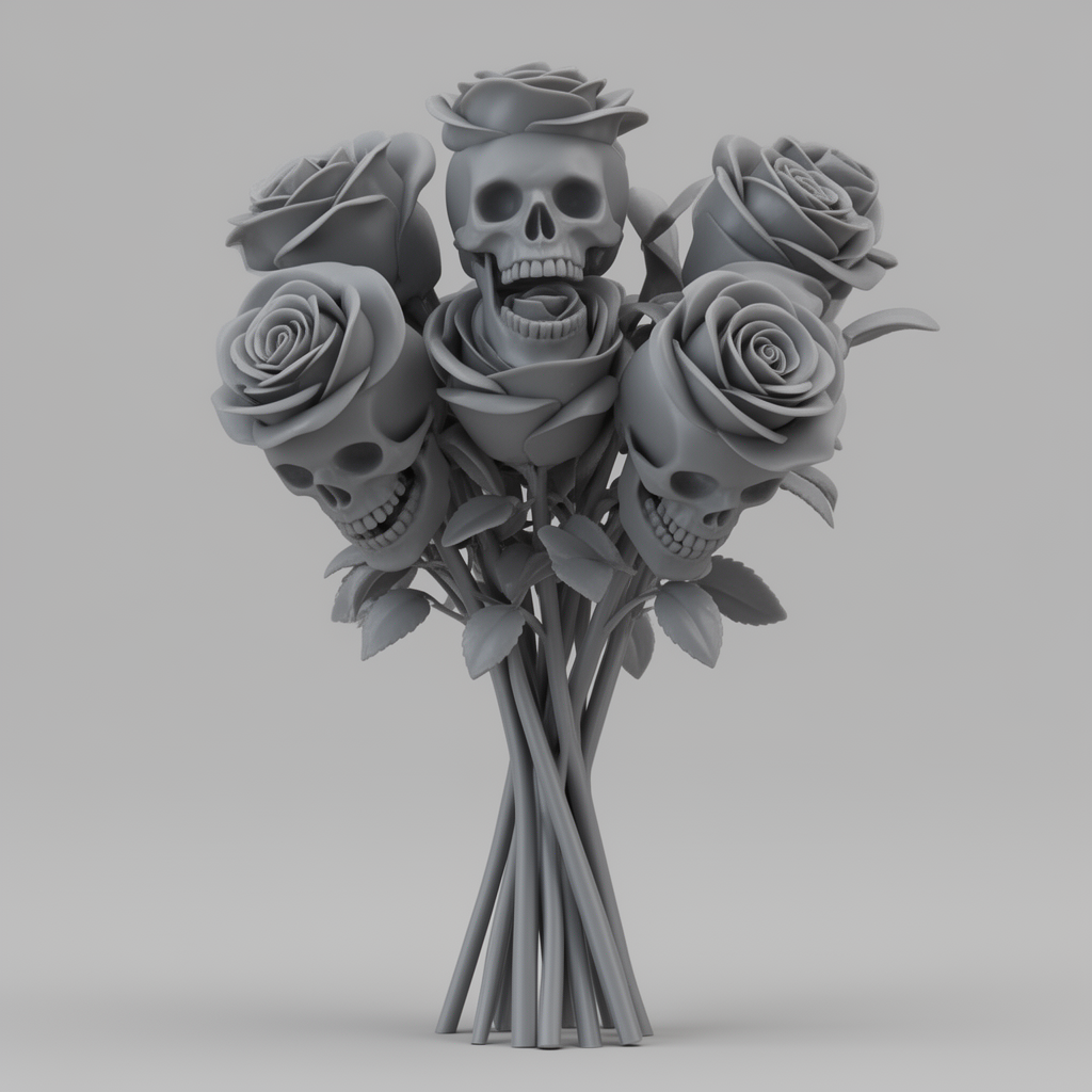 Half Skull Half Rose Sculpture free 3D printable STL