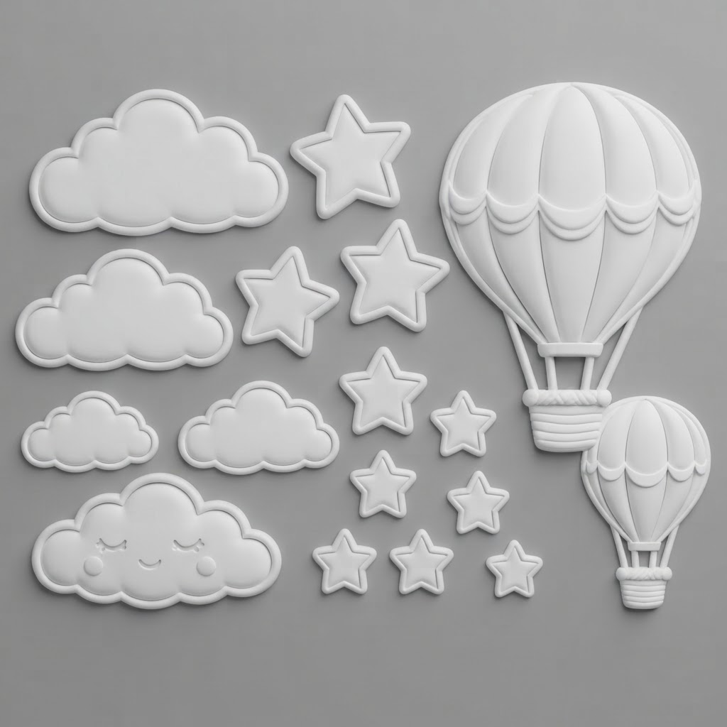Hot Air Balloon and Cloud Set free 3D printable STL