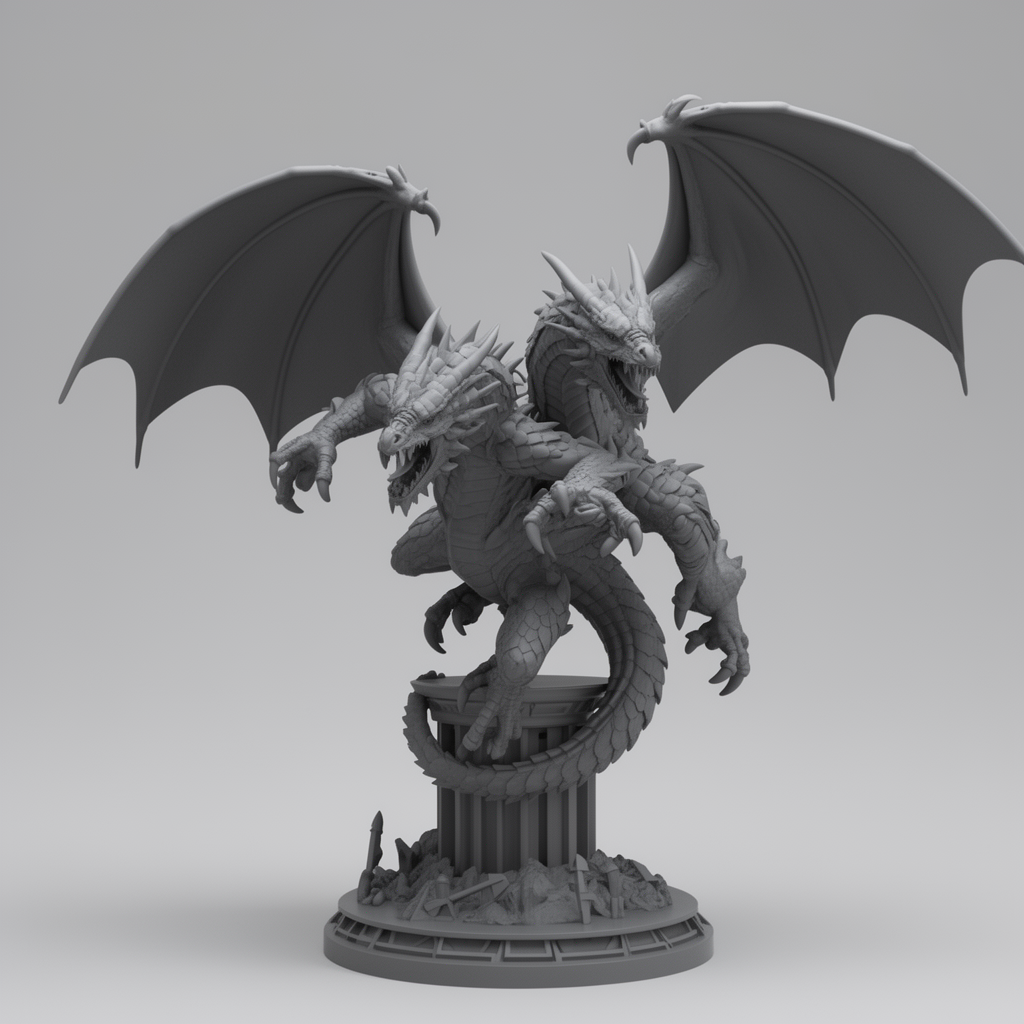Two-Headed Dragon Figurine free 3D printable STL