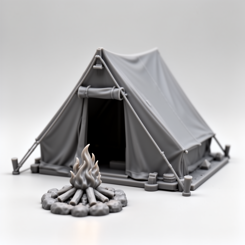 1980s Tent and Campfire Model free 3D printable STL