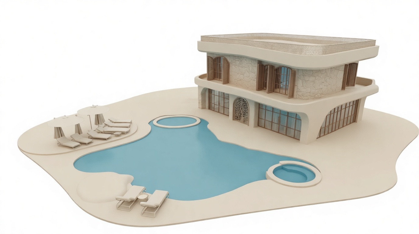 Modern House Pool Model free 3D printable STL