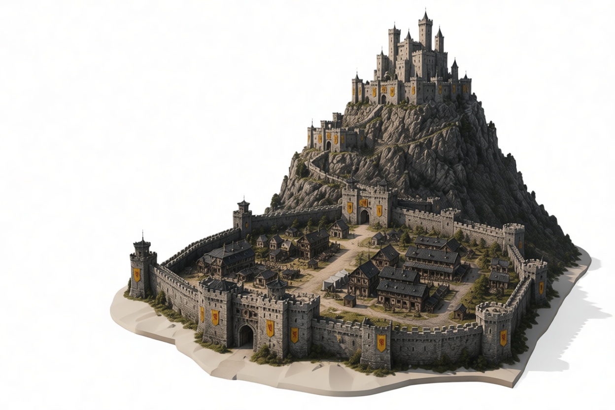 Medieval Hilltop Castle Model free 3D printable STL