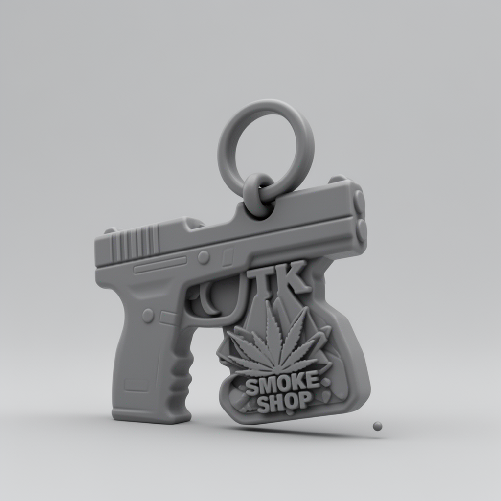 Gun Keychain with Smoke Logo free 3D printable STL