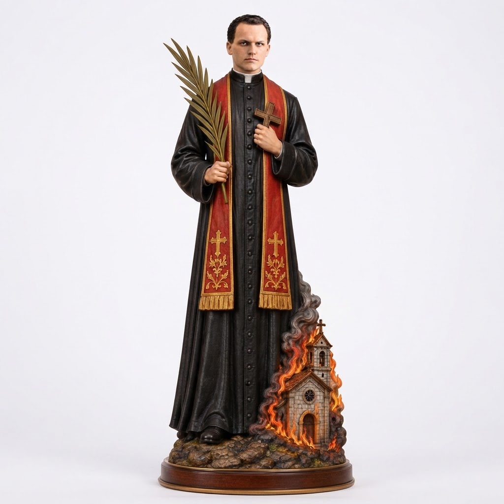 Priest Statue with Burning Church free 3D printable STL