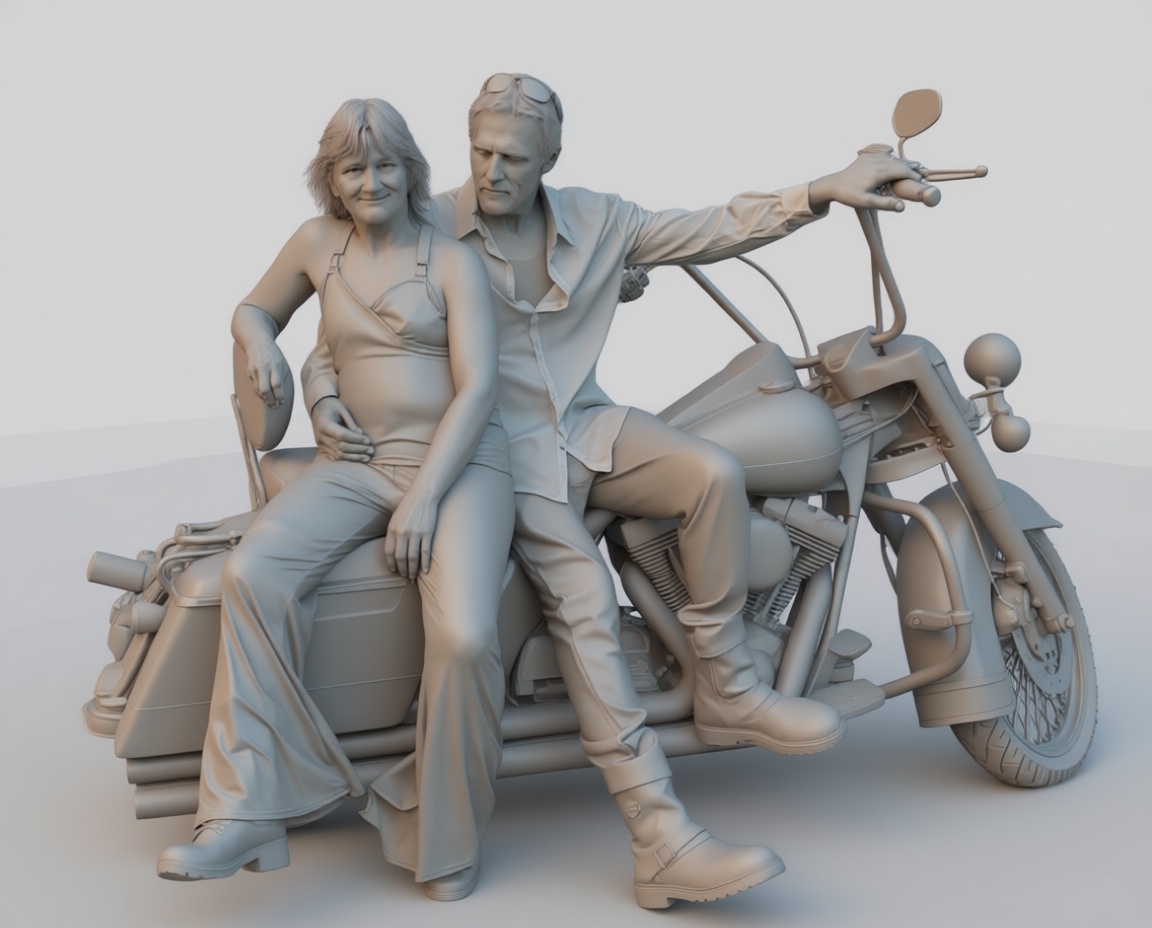 Couple on Motorcycle Sculpture free 3D printable STL