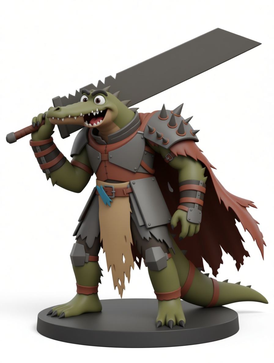 Anthropomorphic Crocodile Warrior Figurine free 3D printable STL