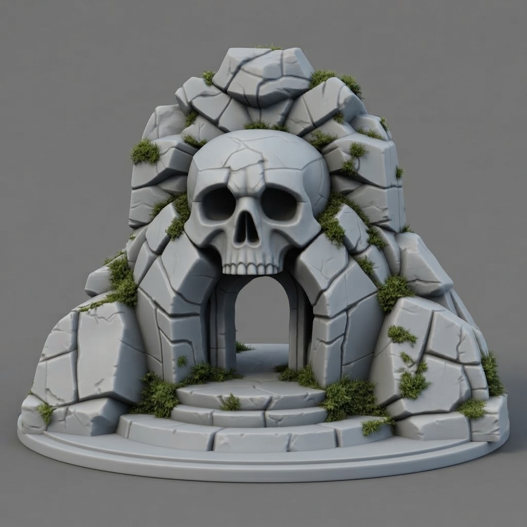 Skull Cave Entrance Sculpture free 3D printable STL