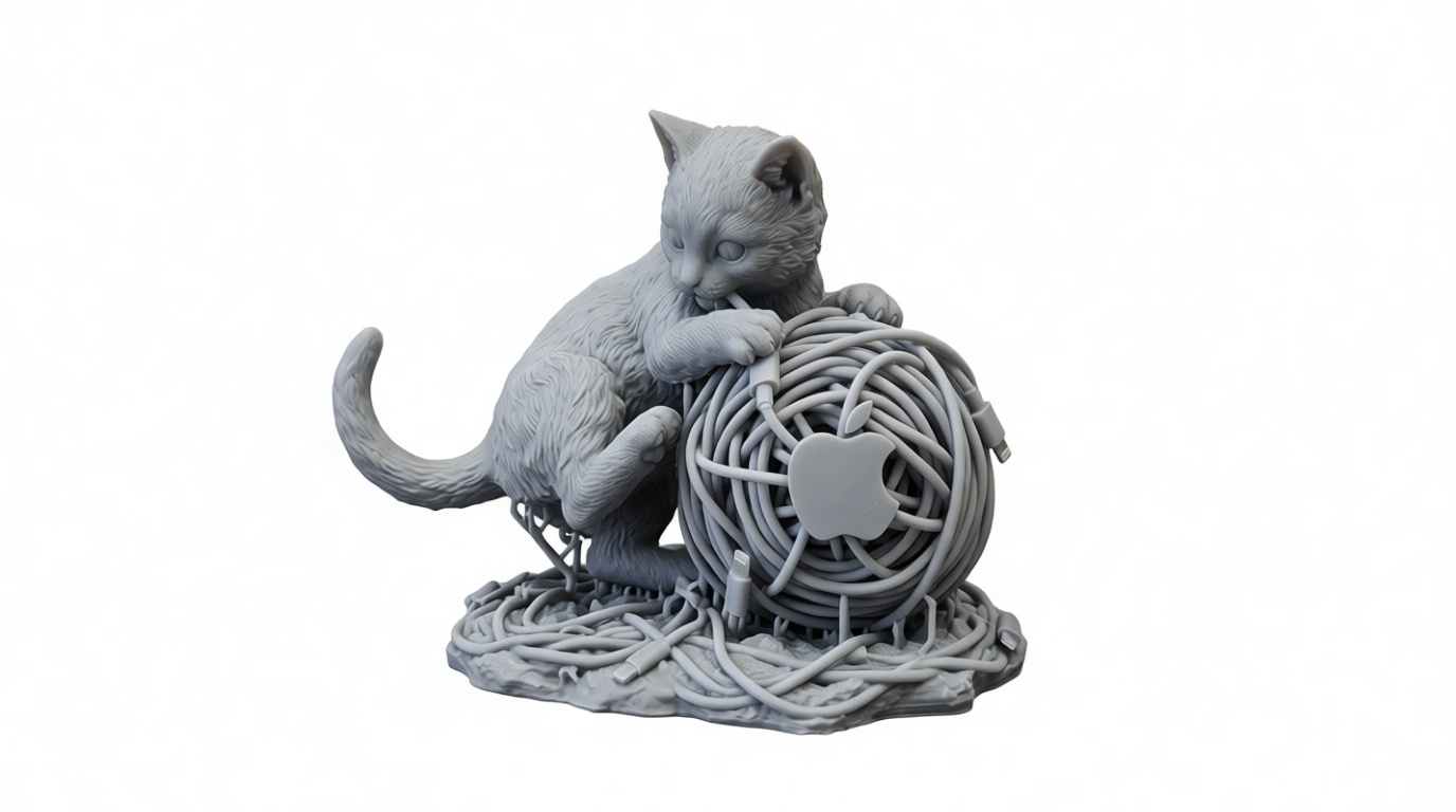Cat Playing with Apple Cables Figurine free 3D printable STL