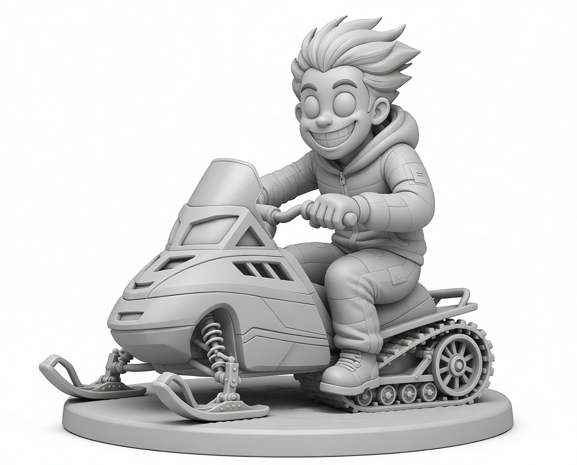 Stylized Boy Snowmobile Figurine free 3D printable STL