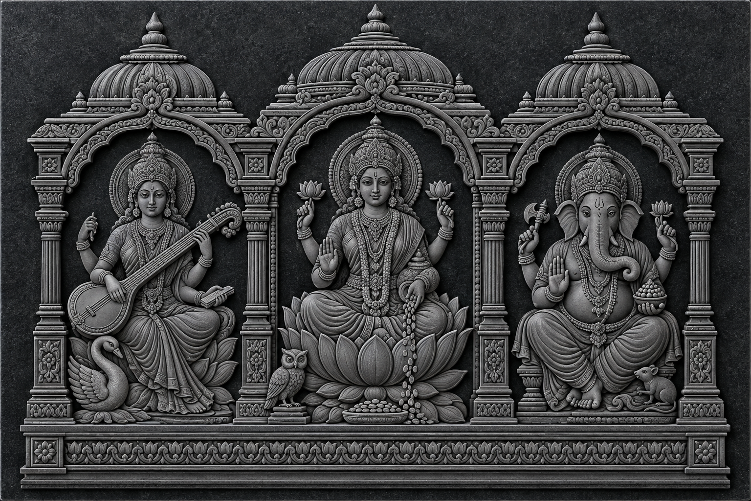 Saraswati Lakshmi Ganesha Relief free 3D printable STL