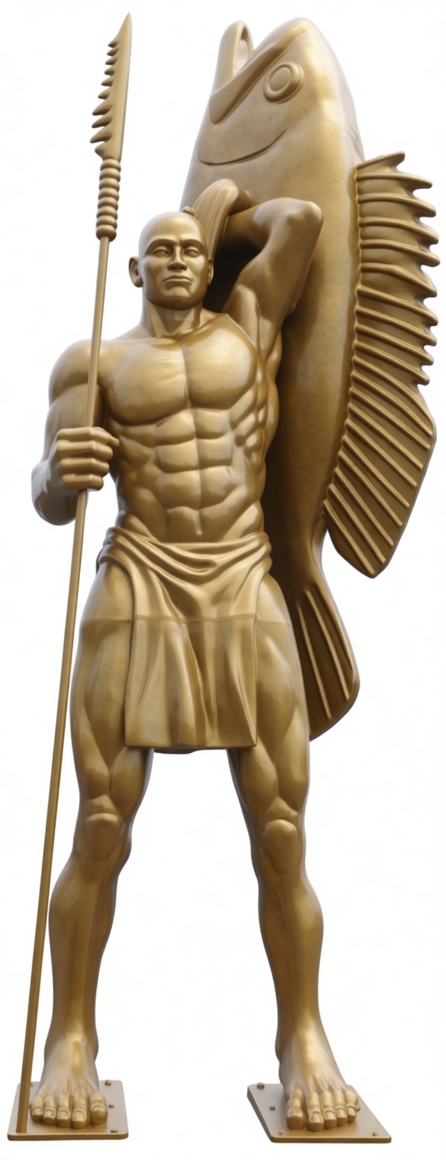 Fisherman Holding Giant Fish Statue free 3D printable STL