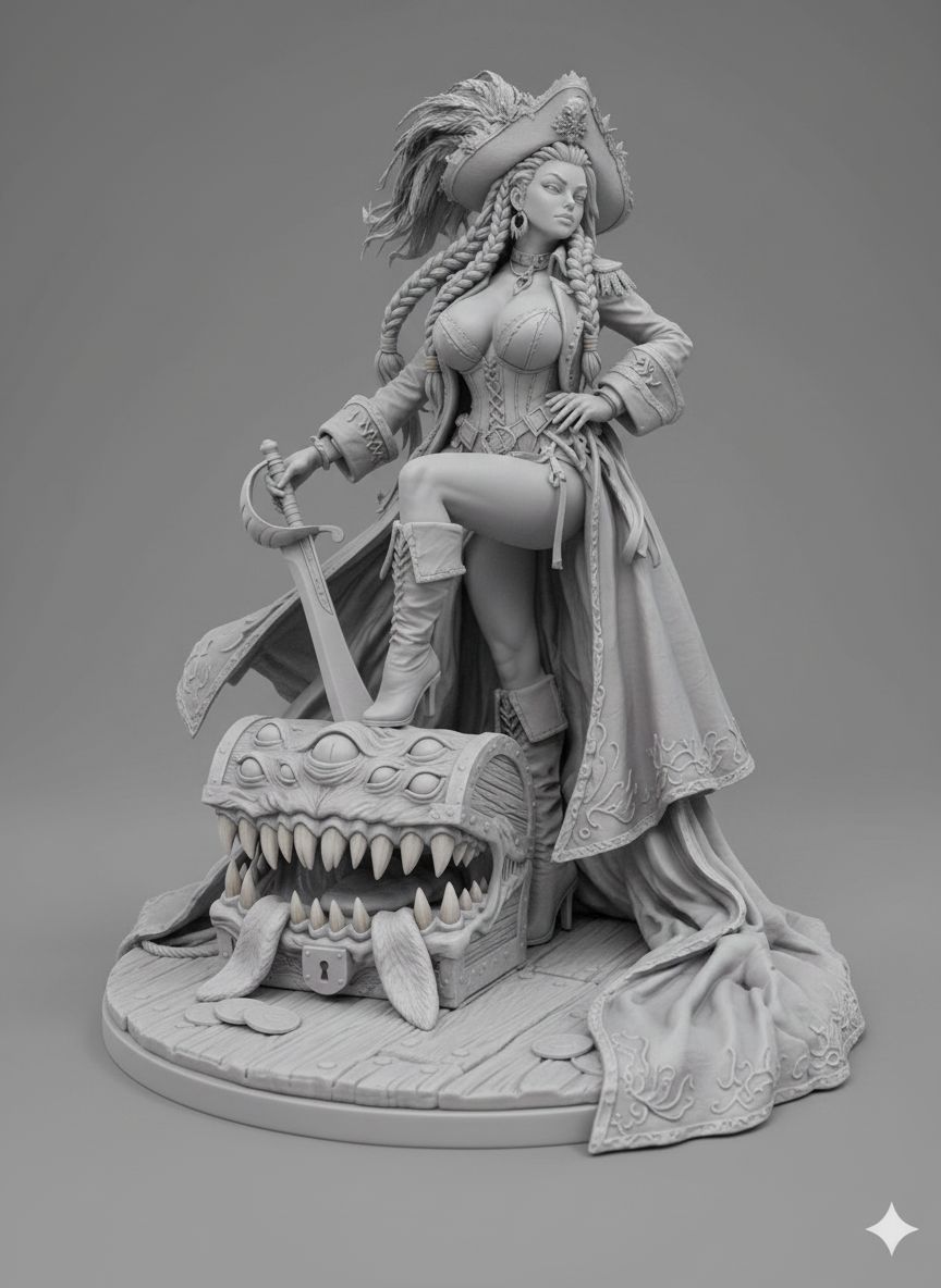 Pirate Queen Figurine free 3D printable STL