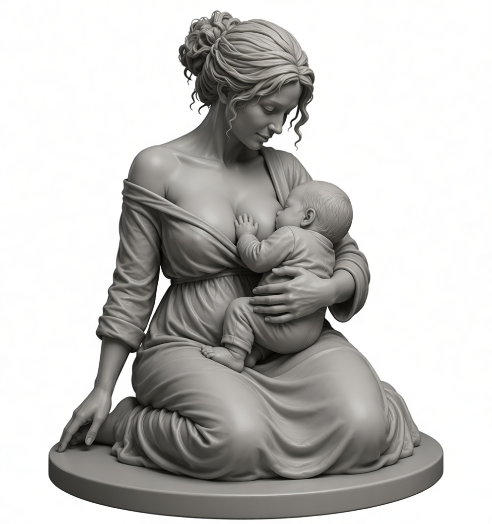 Mother Breastfeeding Baby Sculpture free 3D printable STL