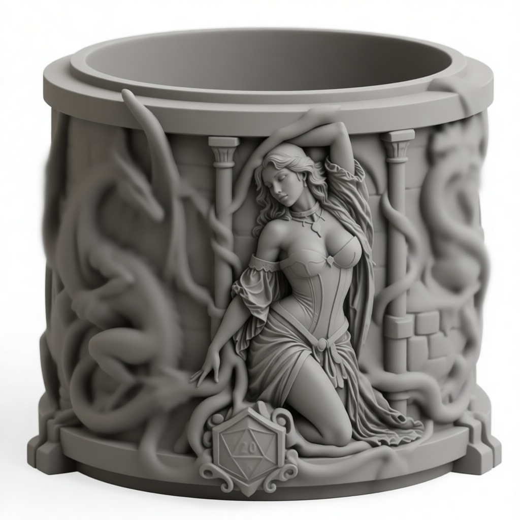 Fantasy Sorceress Dice Cup free 3D printable STL