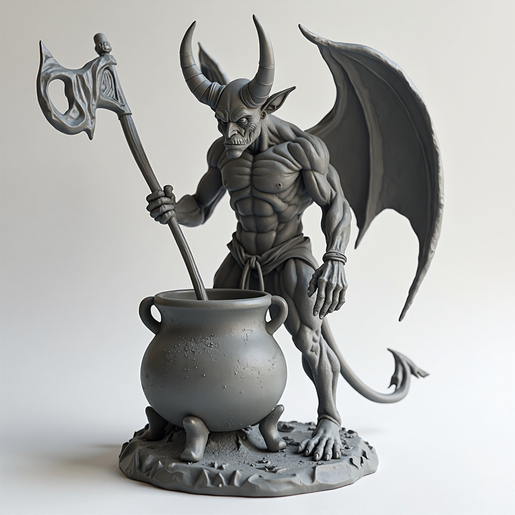 Devil Stirring Cauldron Statue free 3D printable STL