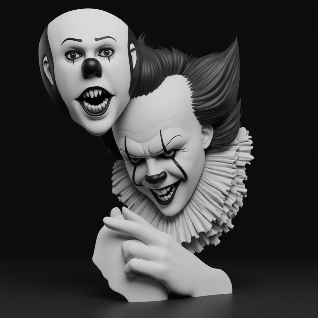 Pennywise Double Head Bust free 3D printable STL