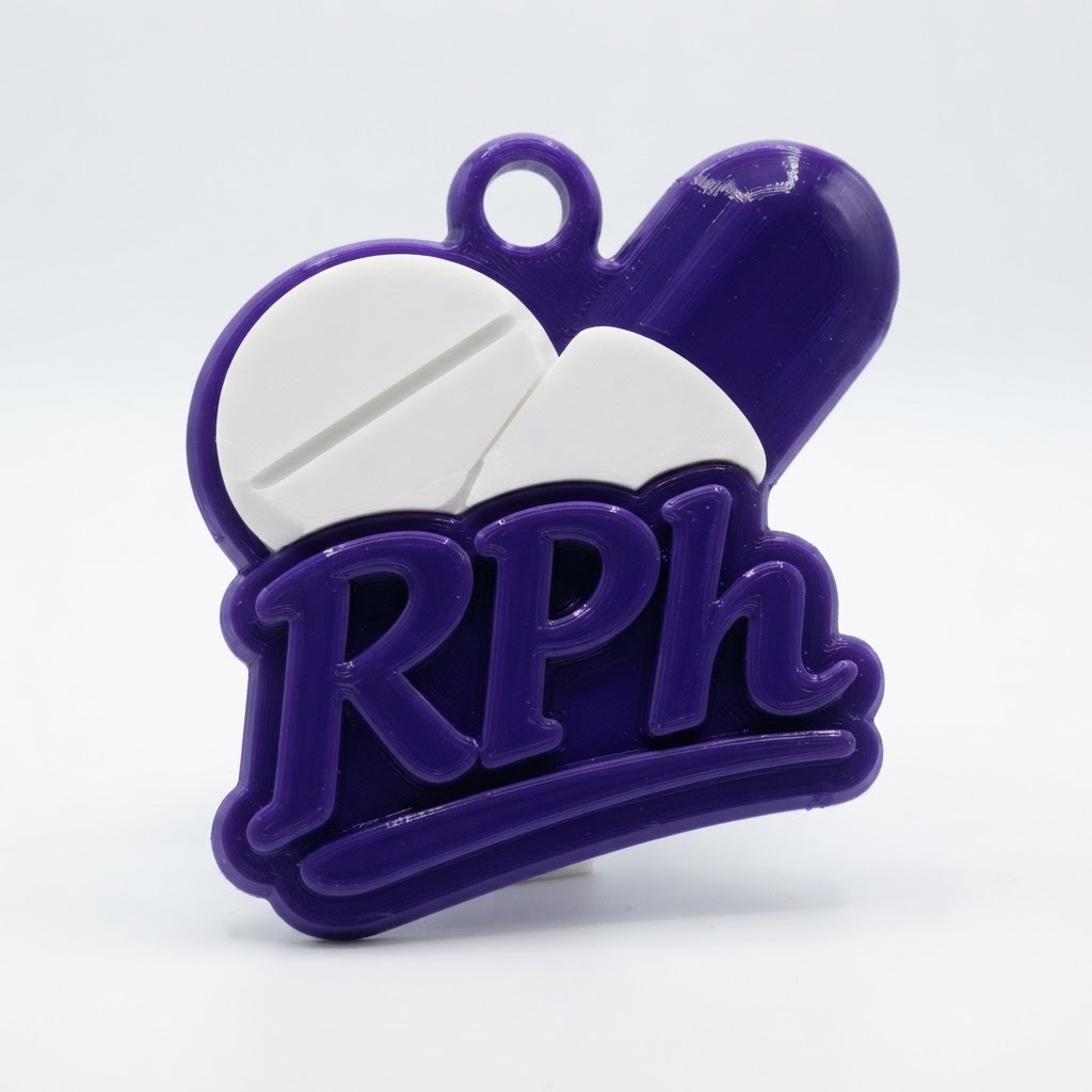 RPh Pharmacist Keychain free 3D printable STL