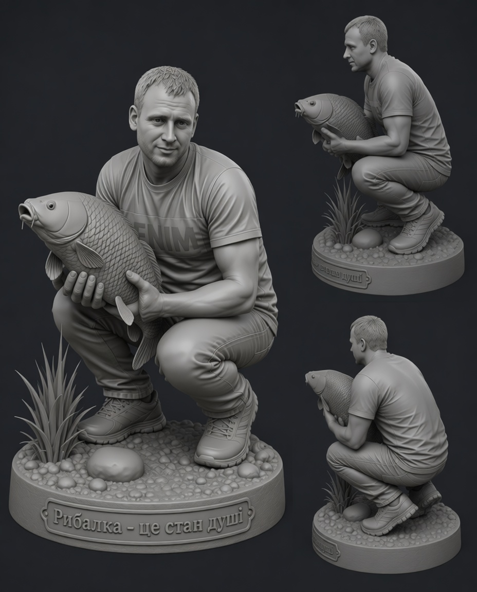 Fisherman with Carp Figurine free 3D printable STL