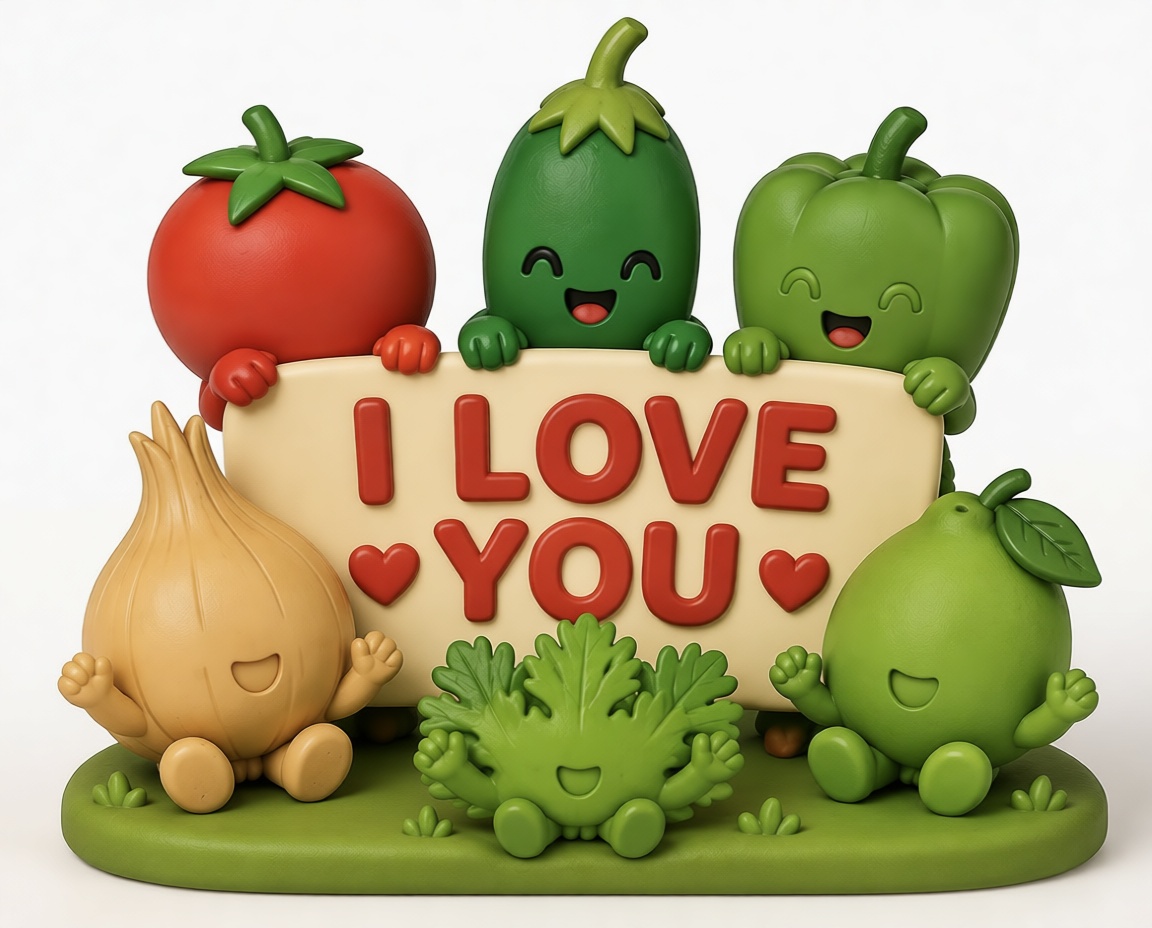 Cute Vegetable Love Figurines free 3D printable STL