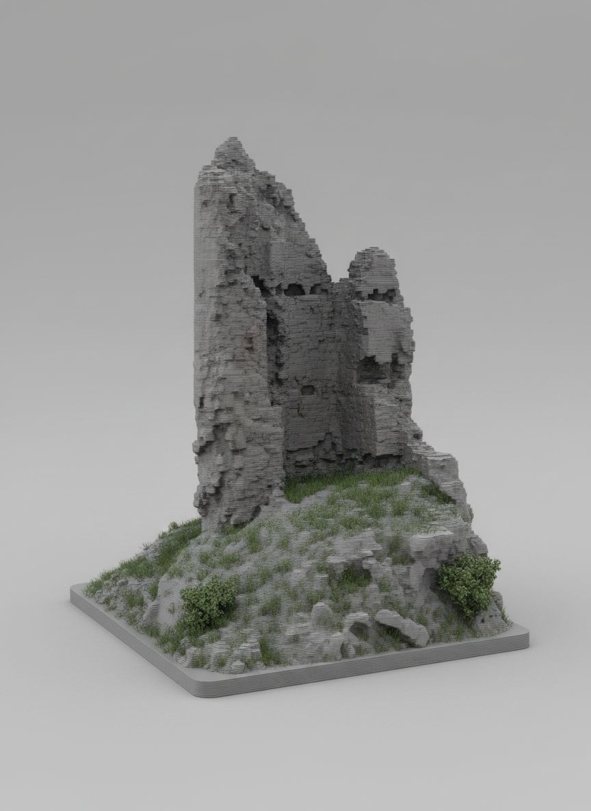 Ruined Castle Tower Model free 3D printable STL