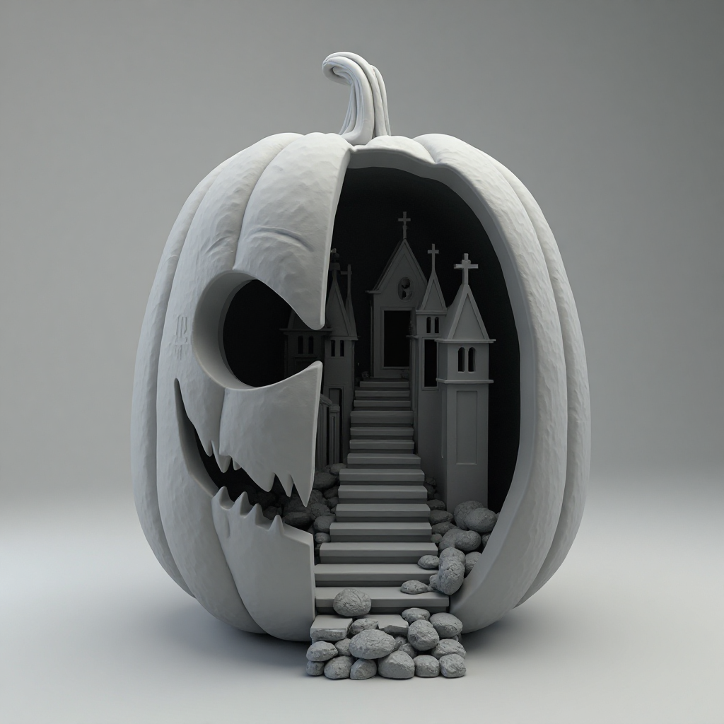 Half-Face Halloween Pumpkin free 3D printable STL