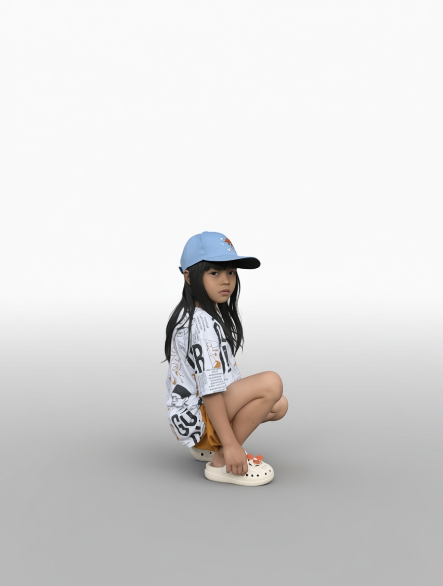 Asian Girl Squatting Figurine - Free 3D Printable STL File