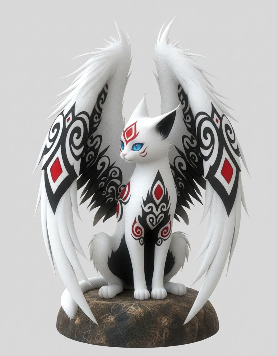 Winged Tribal Cat Figurine free 3D printable STL