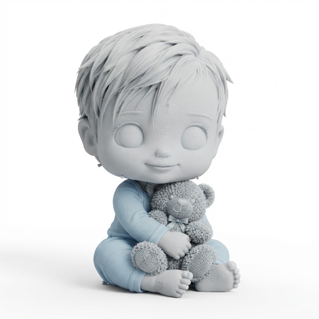 Baby with Teddy Figurine free 3D printable STL