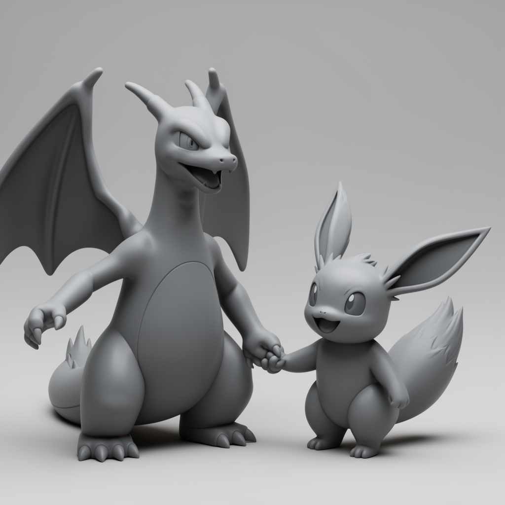 Charizard and Eevee Figurine free 3D printable STL