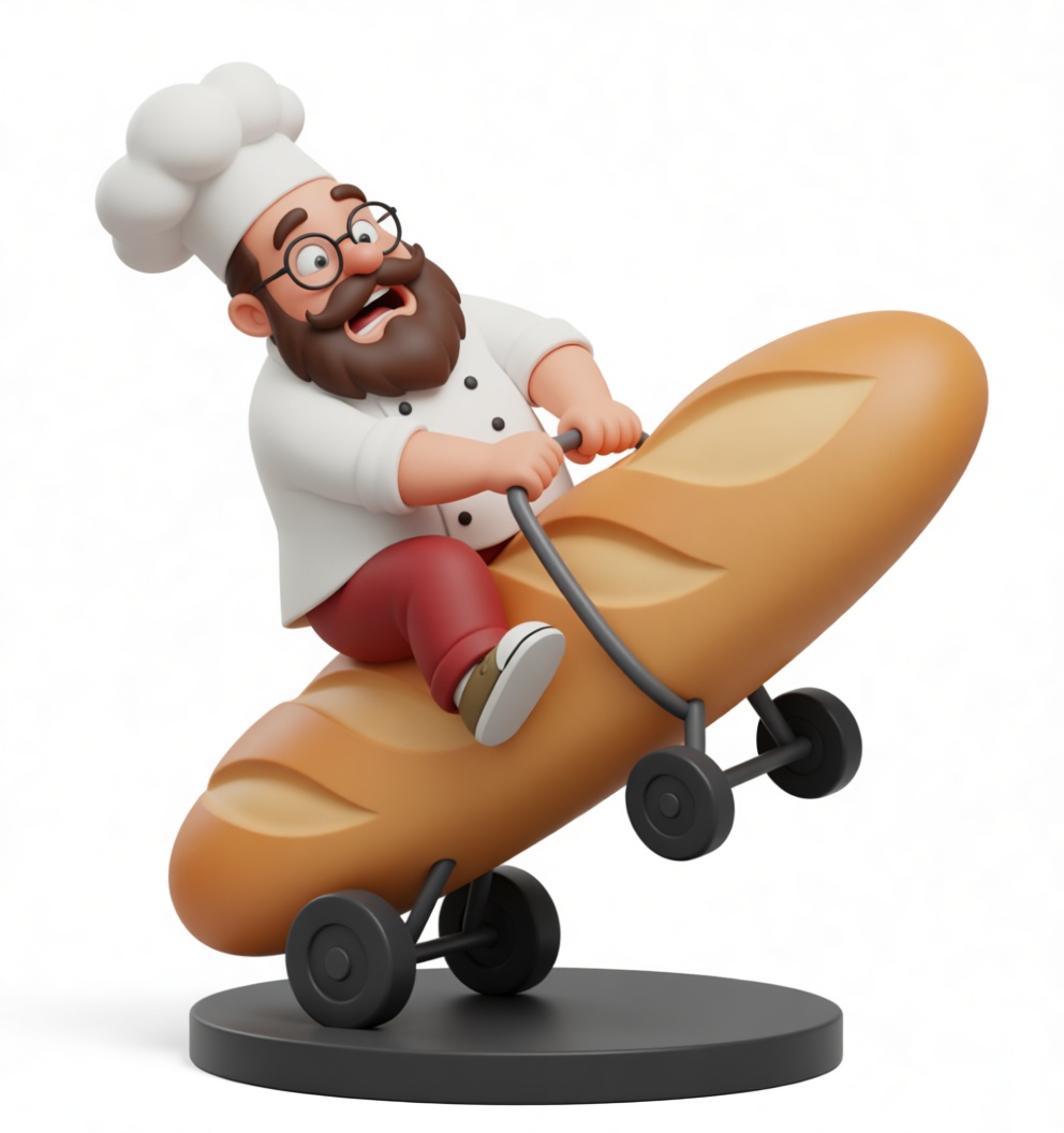 Chef Riding Baguette Figurine free 3D printable STL