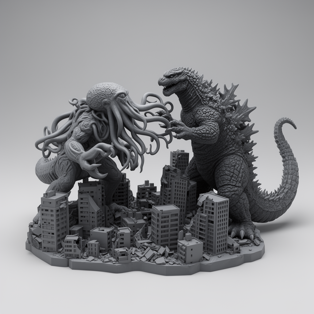 Cthulhu vs Godzilla Statue free 3D printable STL