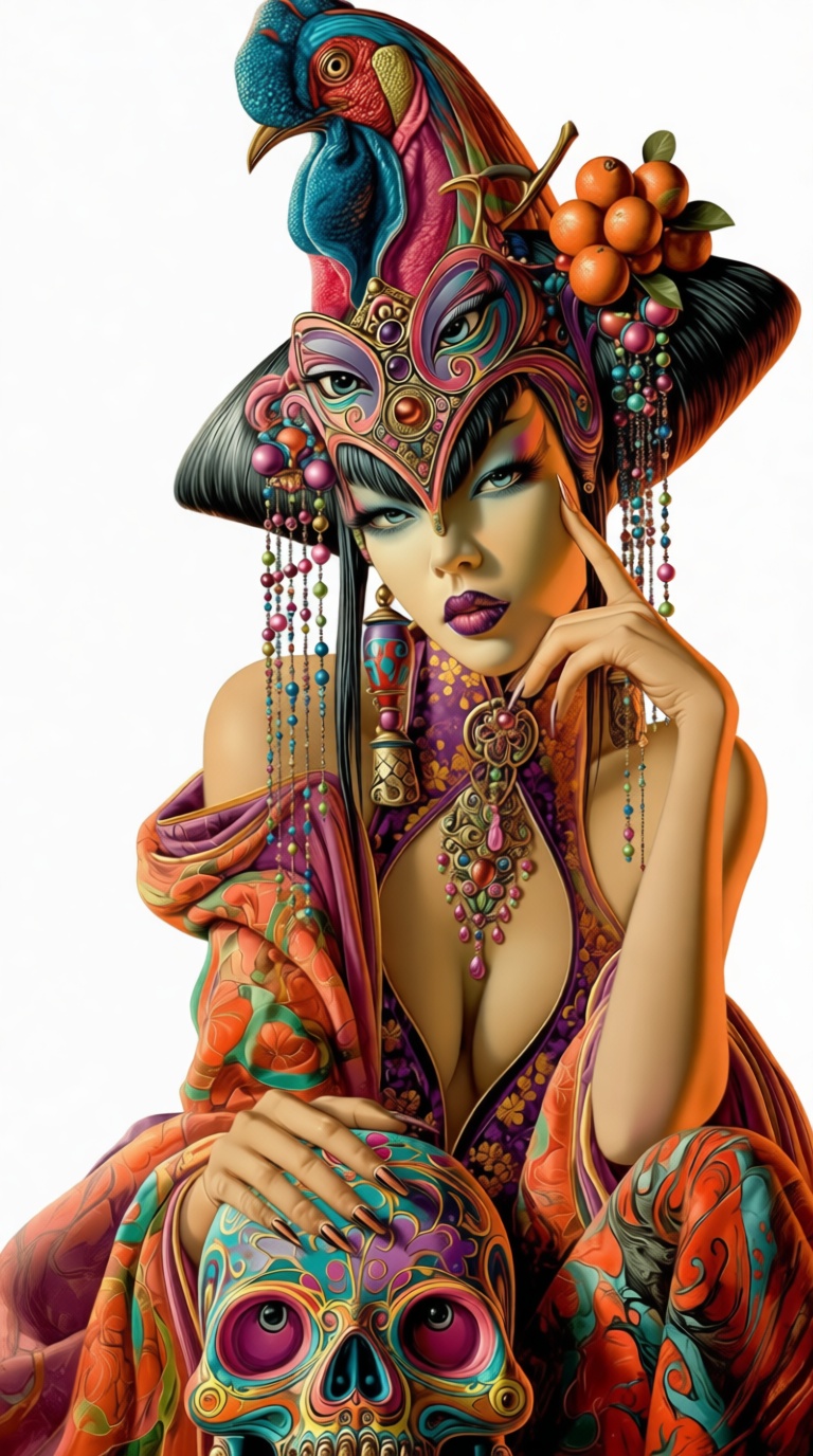 Elegant Woman with Rooster Headdress Figurine free 3D printable STL