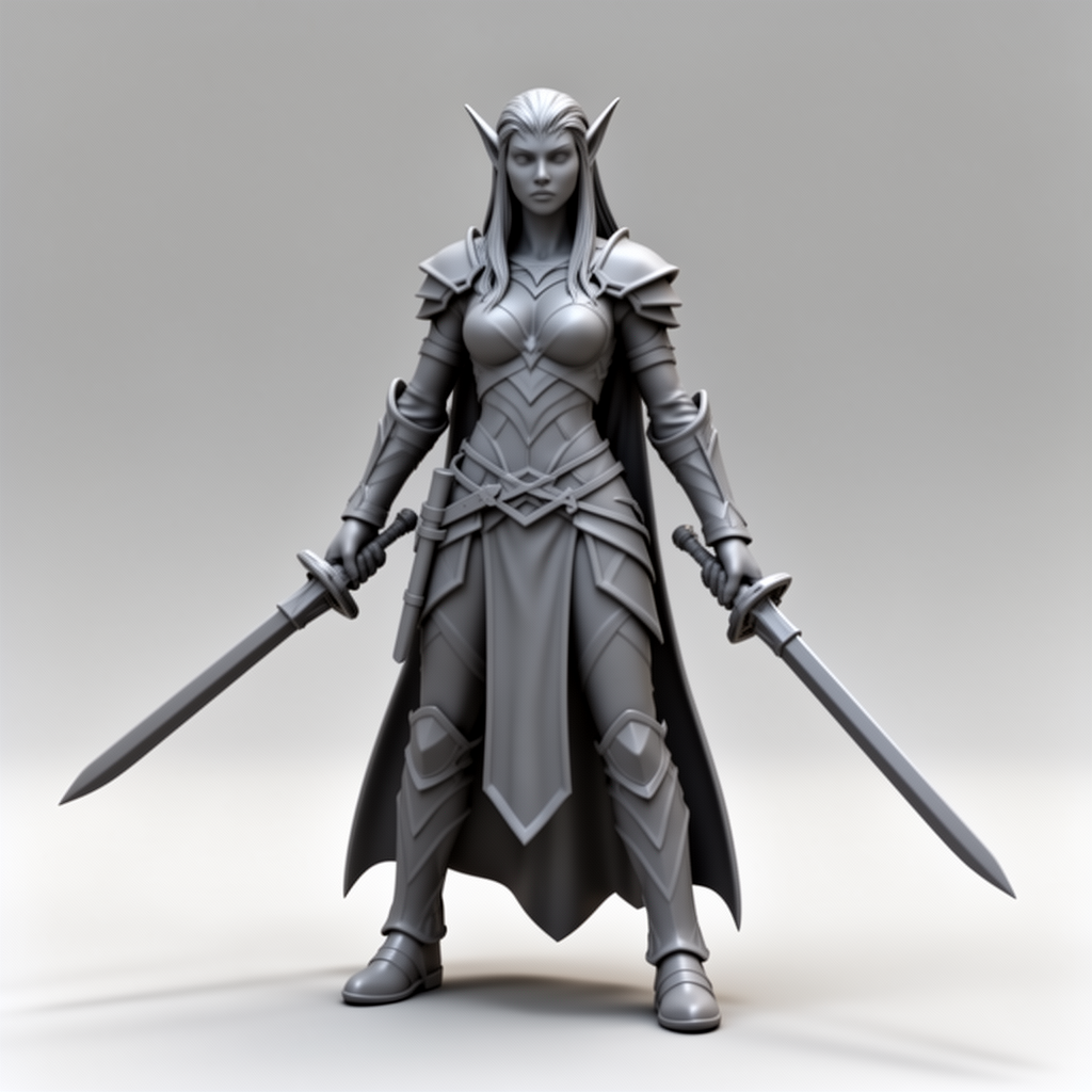 Dark Elf Dual Swords Figurine free 3D printable STL