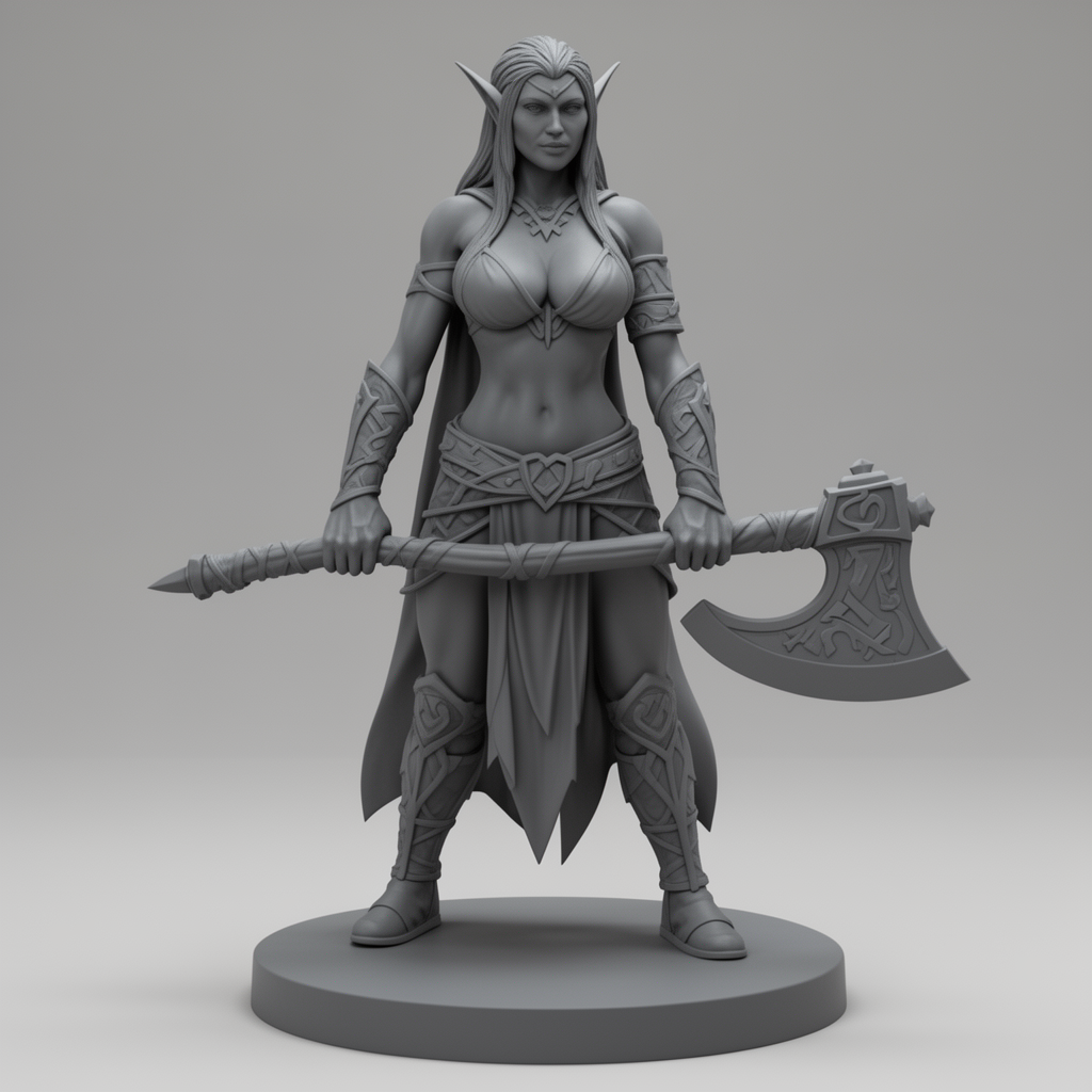 Elf Barbarian Figurine free 3D printable STL