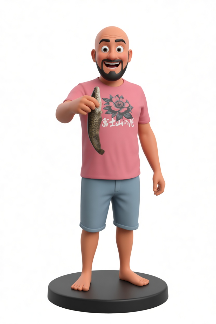 Bald Man Holding Fish Figurine free 3D printable STL