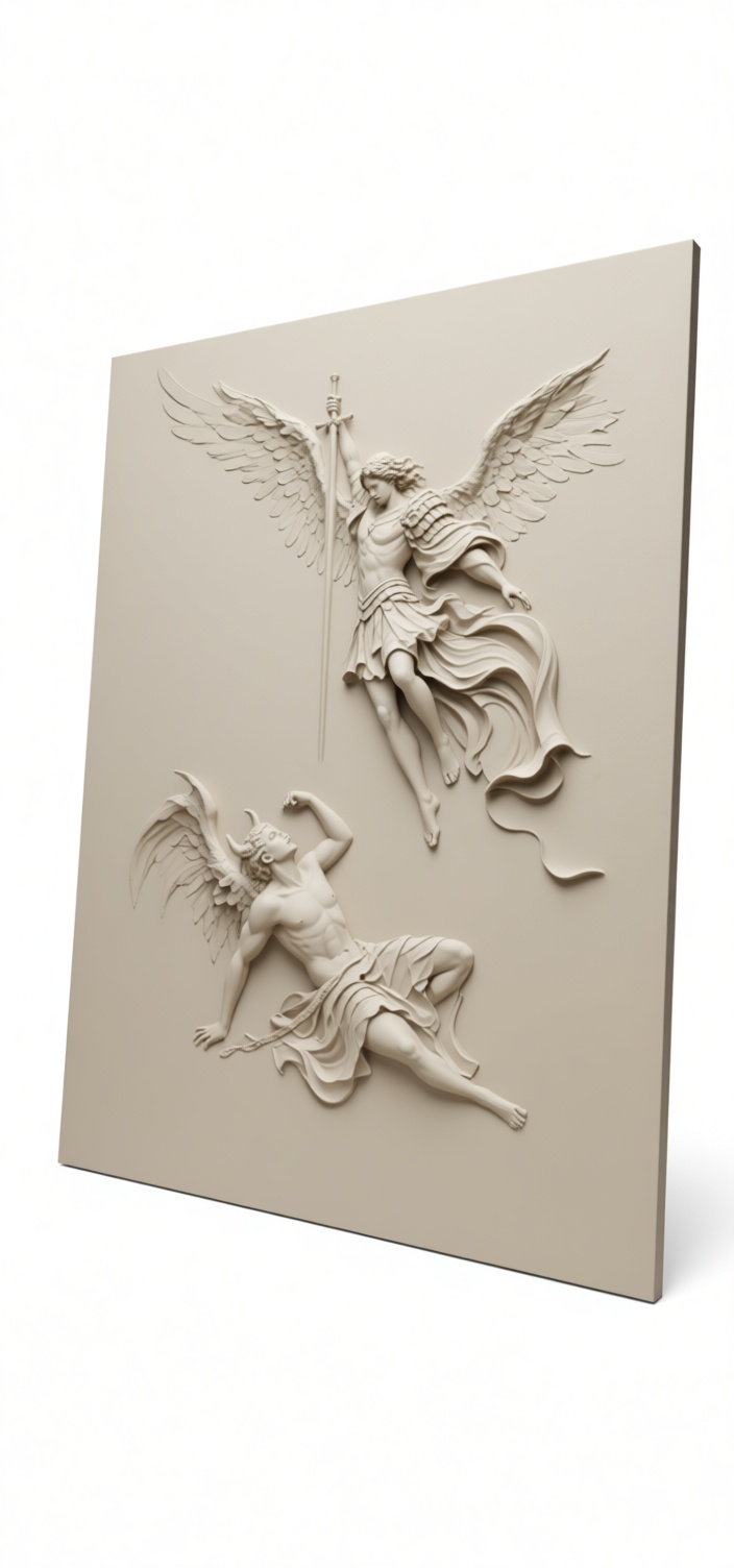 Archangel Michael and Lucifer Relief free 3D printable STL